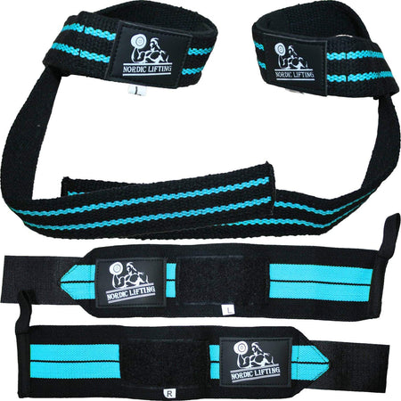 Aqua Blue Wrist Wraps and Lifting Straps Bundle
